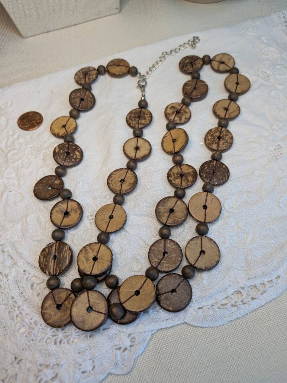 Cato Coconut Shell Disc Necklace – 35" with 3" Extender